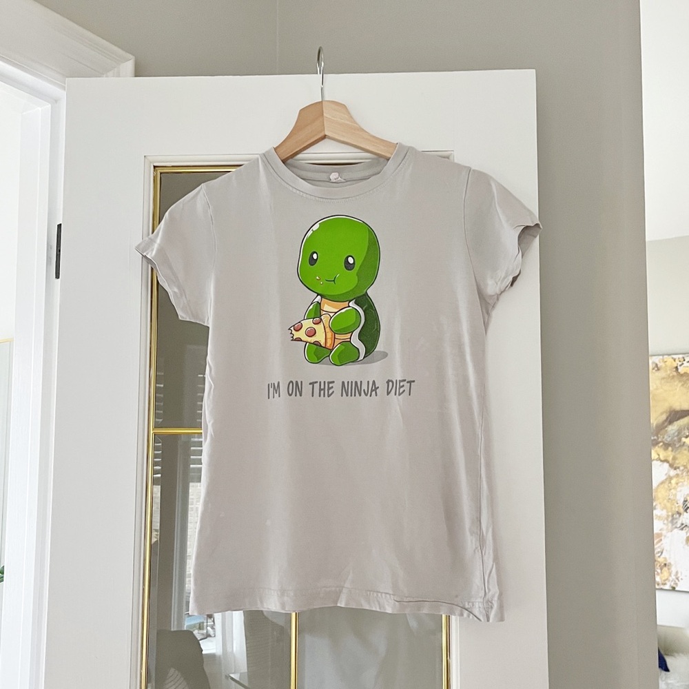 TeeTurtle T-Shirt - turtle eating pizza “I’m on the Ninja Diet”